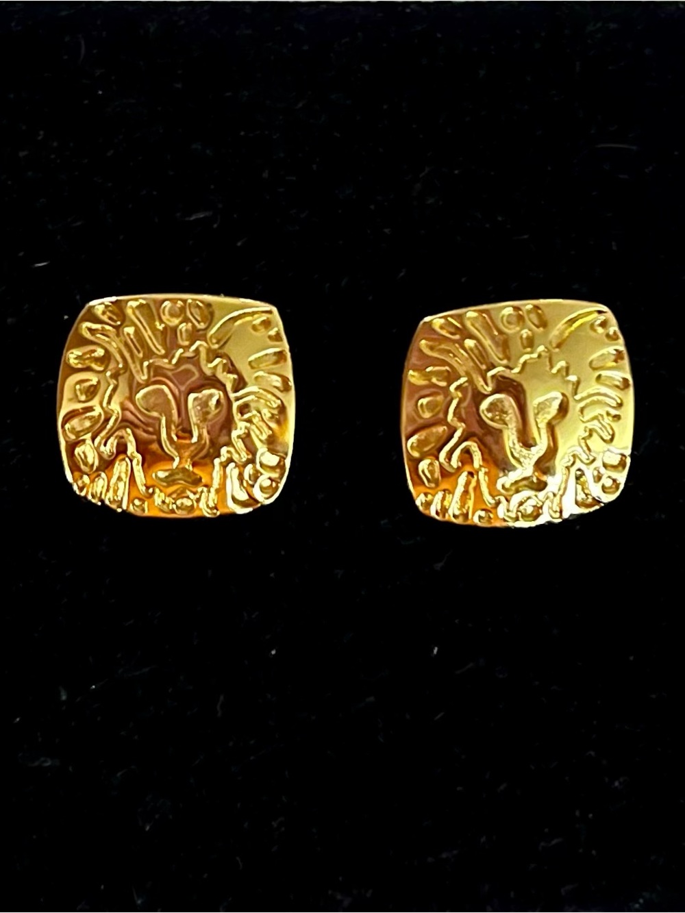 Vintage Anne Klein Goldtone Lion Motif Square Stud Earrings